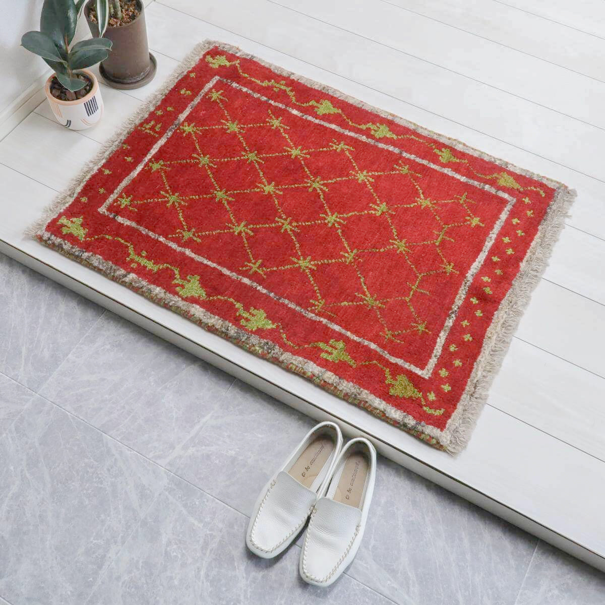 ギャッベ,玄関マット,レッドラティーフ,89×67cm｜伝統パターン