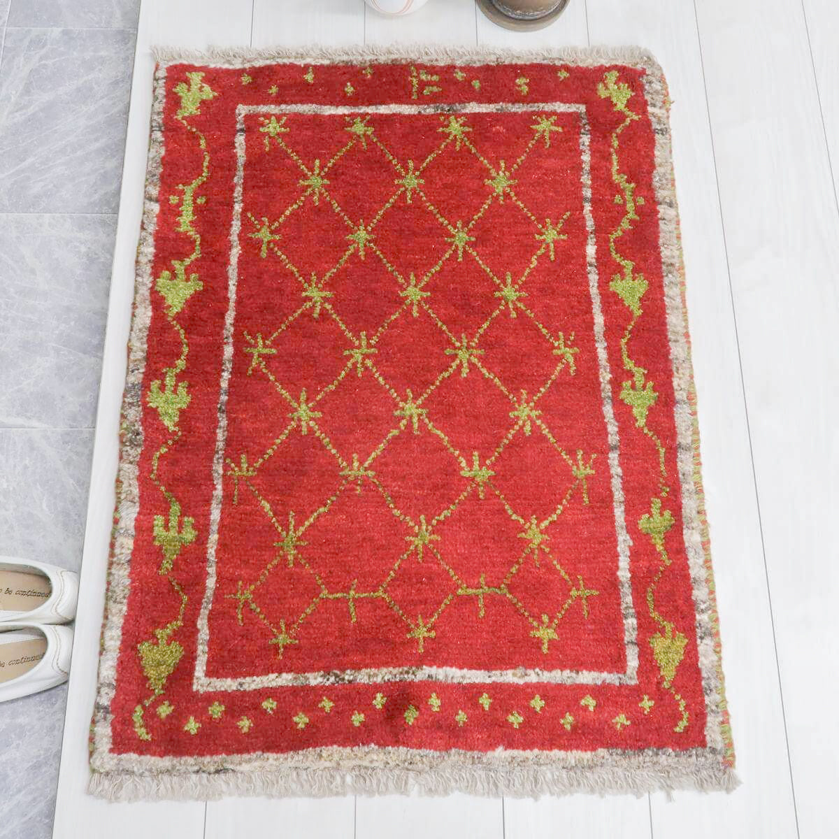 ギャッベ,玄関マット,レッドラティーフ,89×67cm｜伝統パターン・手織り