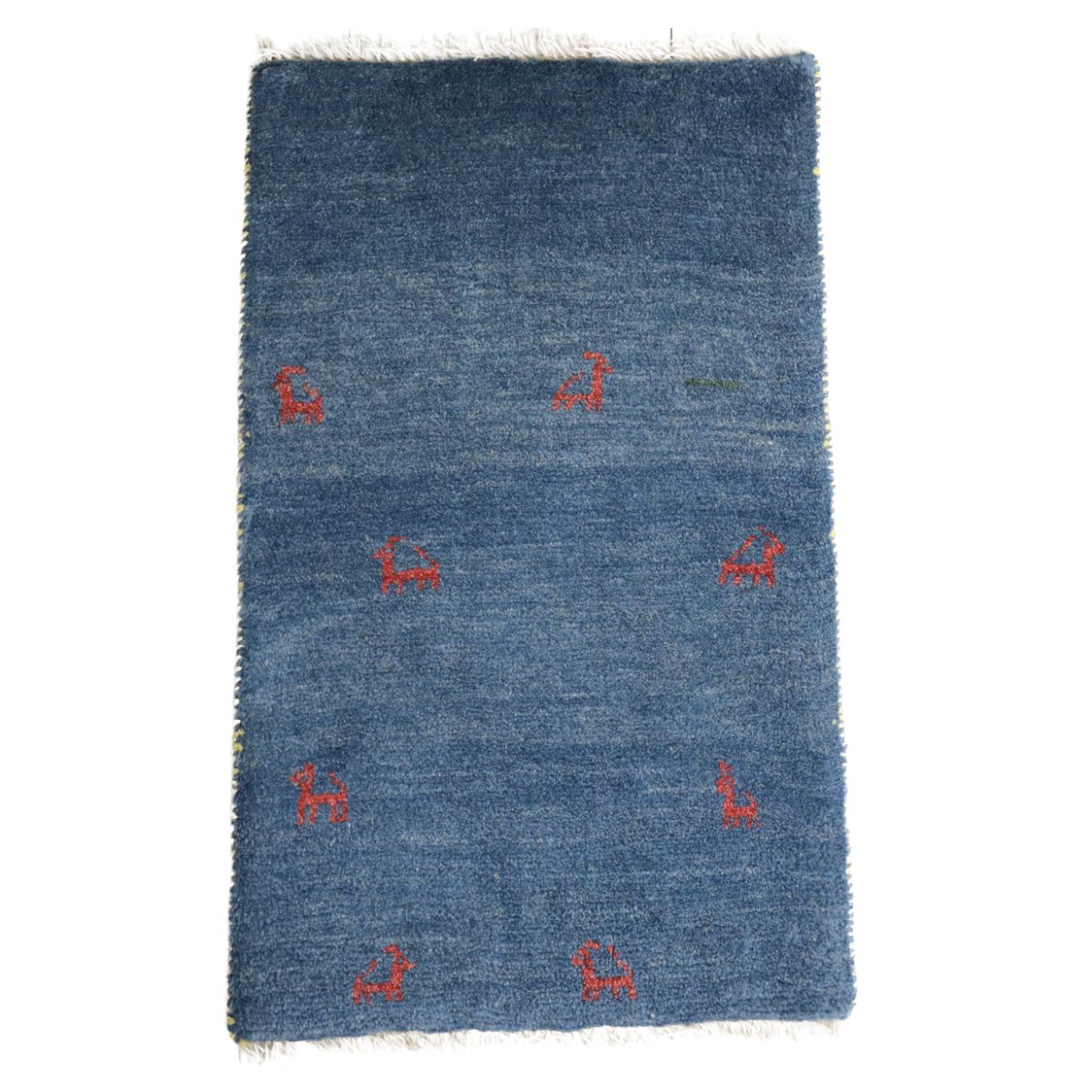 ギャッベ,玄関マット,86×54cm｜藍色・手織りウールラグ,シンプル動物柄