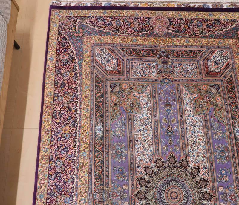 高級ペルシャ絨毯クム産シルク100％ ジャムシーディ工房 222×136cm（FL