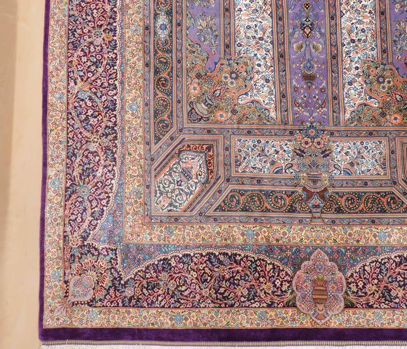 高級ペルシャ絨毯クム産シルク100％ ジャムシーディ工房 222×136cm（FL