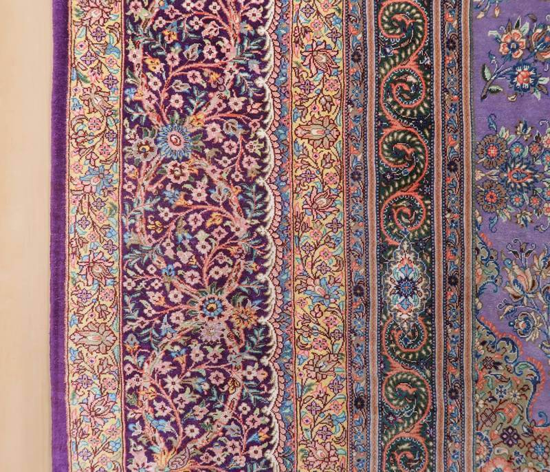 高級ペルシャ絨毯クム産シルク100％ ジャムシーディ工房 222×136cm（FL