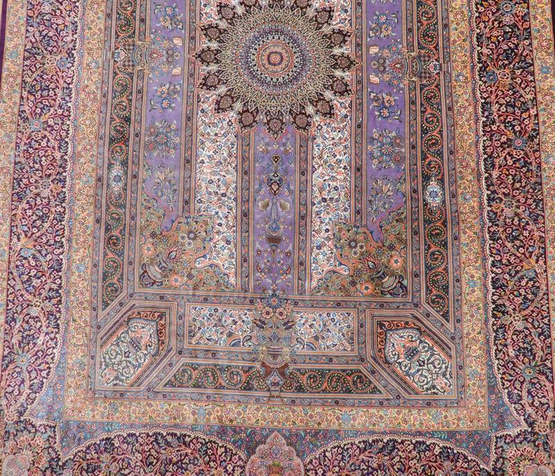 高級ペルシャ絨毯クム産シルク100％ ジャムシーディ工房 222×136cm（FL