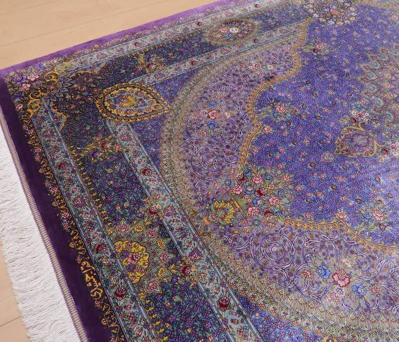 高級ペルシャ絨毯クム産シルク100％ ノウリ工房 152×104cm（FN