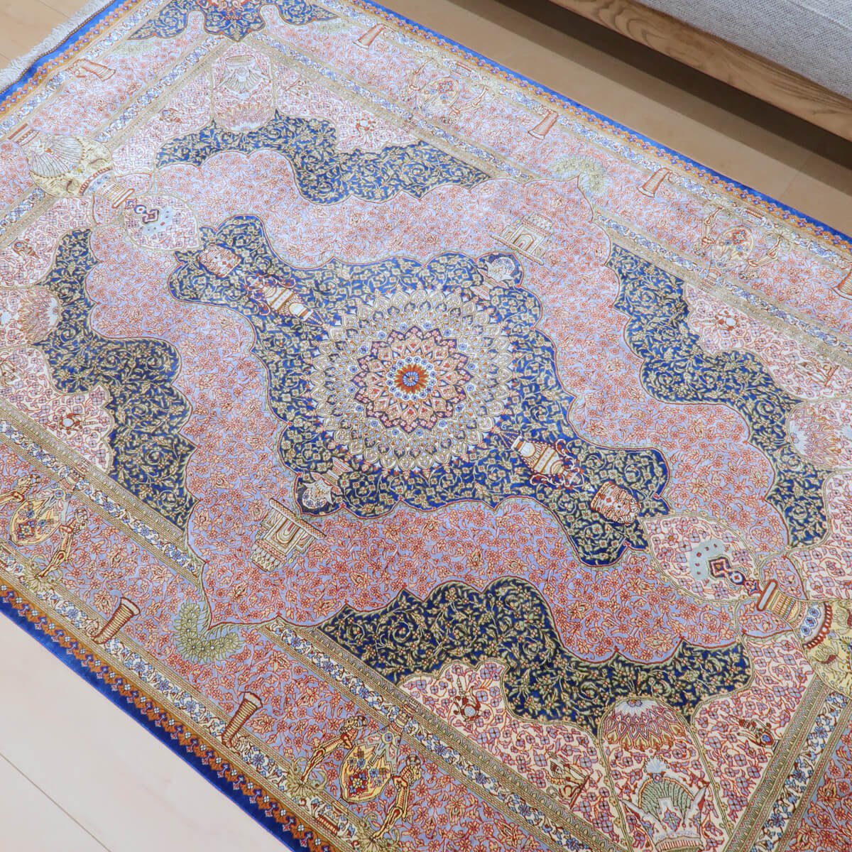ペルシャ絨毯クムシルク 高級ペルシャ絨毯クム産シルク100％ ノウリ工房 152×104cm（FN