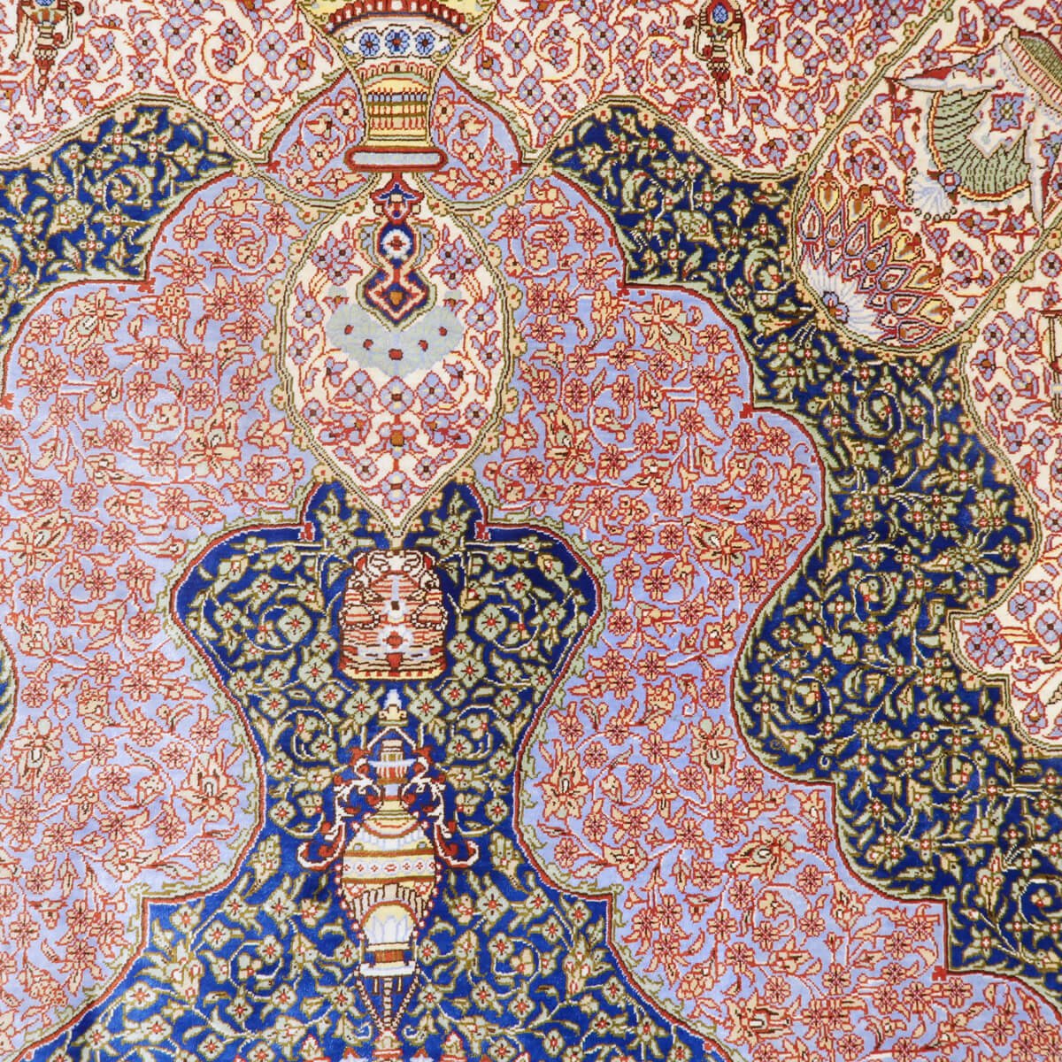 高級ペルシャ絨毯クム、シルク100％ ジャムシーディ 200×131cm（FL