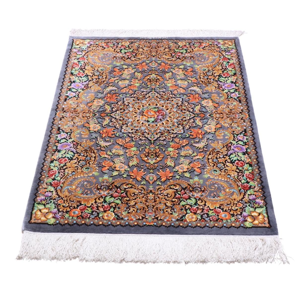 ペルシャ絨毯 青柄シルク 90cm×58cm ペルシャ絨毯【シルク】クム 86x58cm *Z-3399 | ペルシャ絨毯