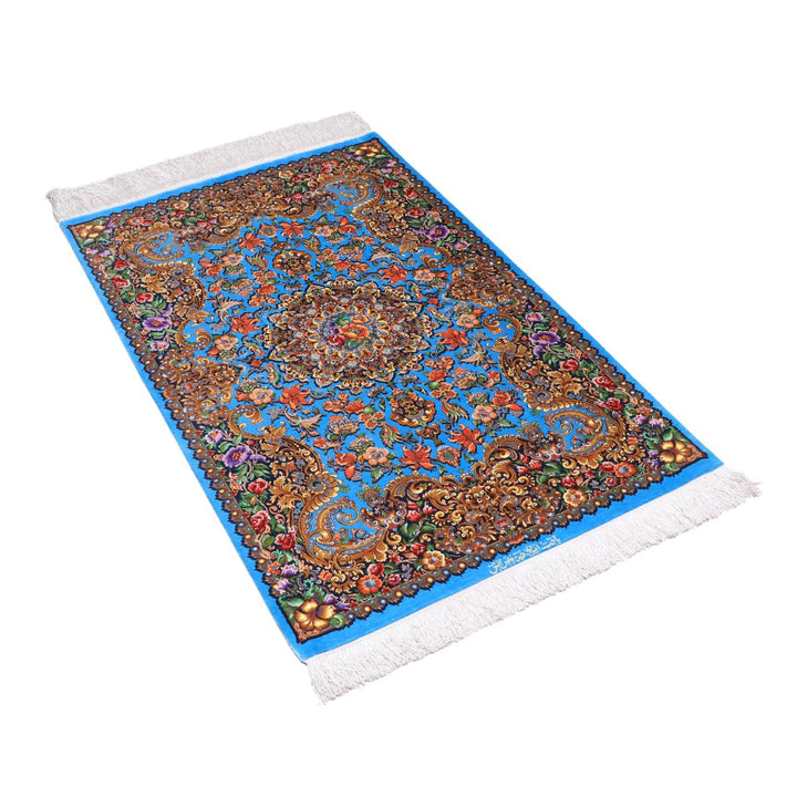 高級ペルシャ絨毯（シルク100％）メフルバフ工房　123×77cm（FN-70302）