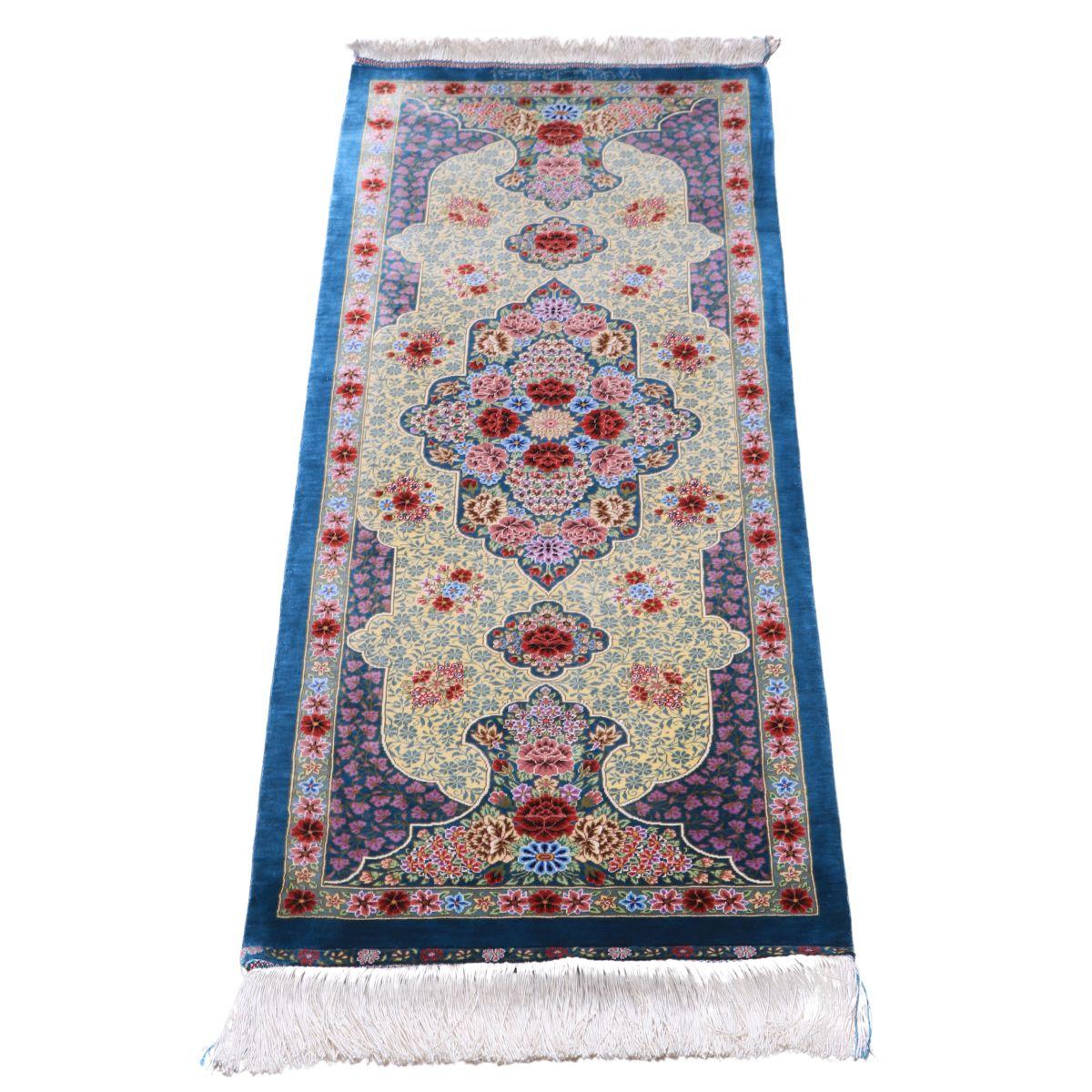 高級ペルシャ絨毯 (エスファハーニヤン工房 128番) 124×46cm（FN-70316