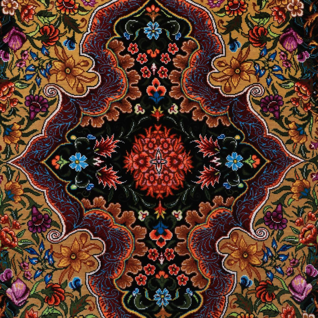 高級ペルシャ絨毯（シルク100％）アシュラフ工房　99×62cm（FN-70322）
