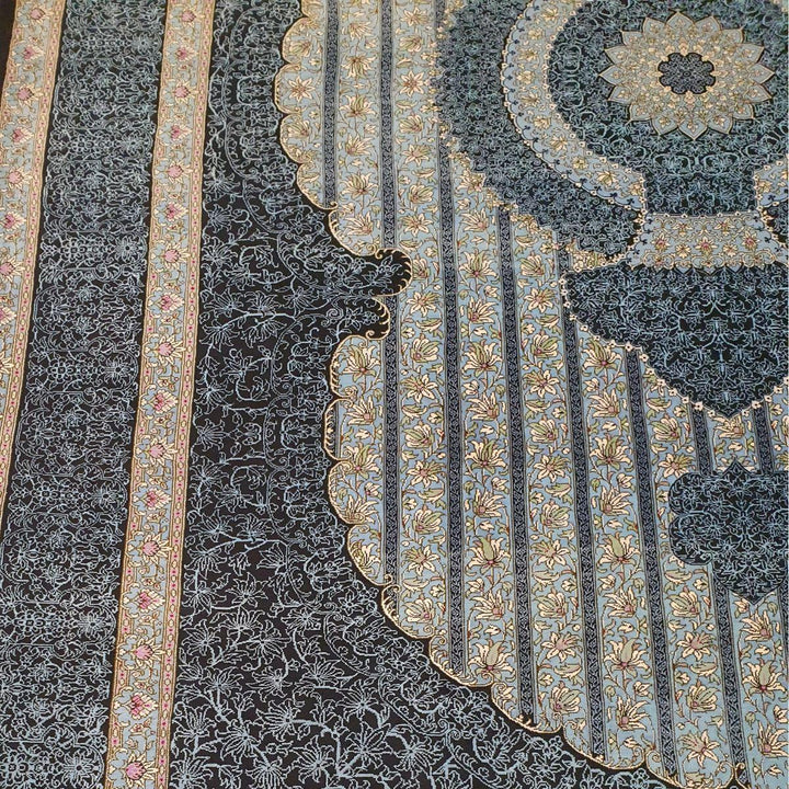 ペルシャ絨毯（シルク100％手織り）Farsh Iran jada va Musavi　210×141cm（FN-70380）
