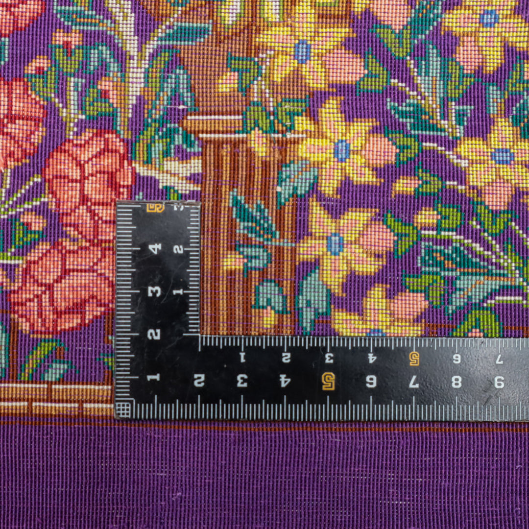 高級ペルシャ絨毯 クム産 シルク100％ TAKHTE JAMSHID工房｜生命の木・花園柄 パープル×マルチカラー｜119×79cm（FS-13303）