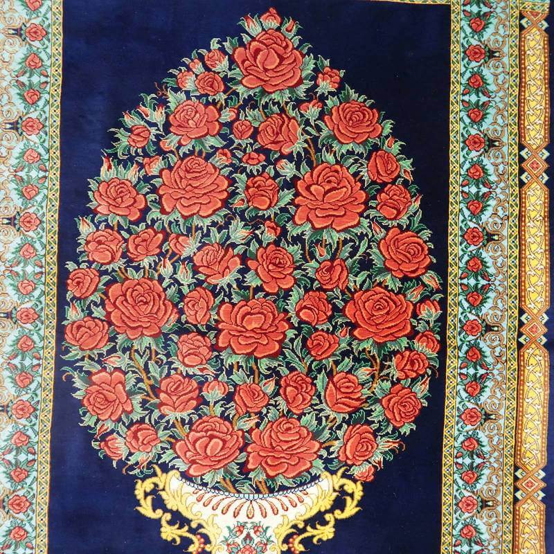 ペルシャ絨毯手織りクムシルク100% 122x79cm 高級ペルシャ絨毯クム産シルク100％ ジャムシディ工房 90×61cm