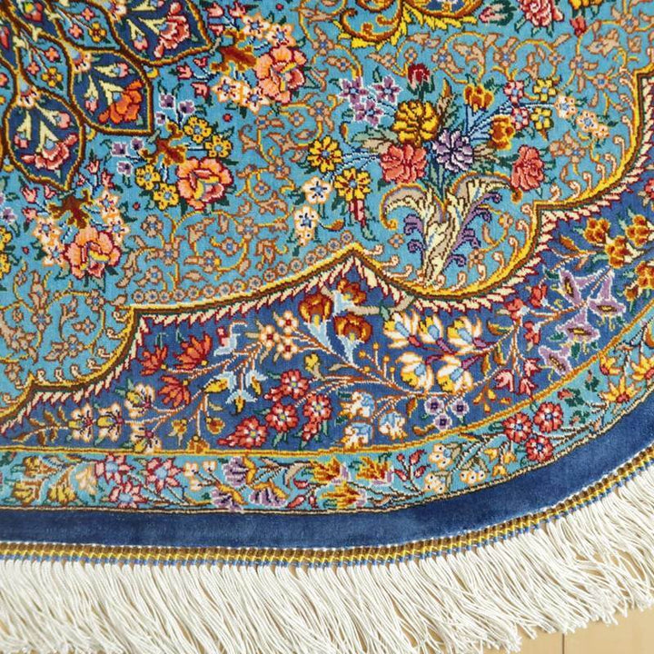 高級ペルシャ絨毯クム、シルク100％ 89×61cm（FS-2114）