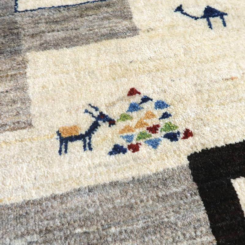 高級手織りプレミアムギャッベ,カシュクリ,201×132cm｜北欧風グレー