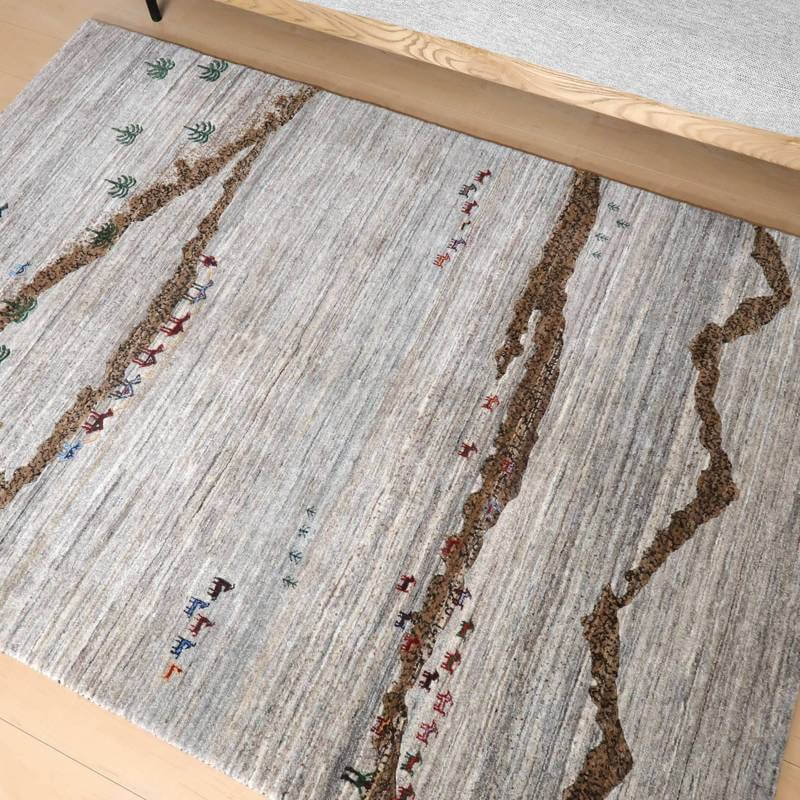 高級手織りプレミアムギャッベ,ルリバフ,196×136cm｜グレー