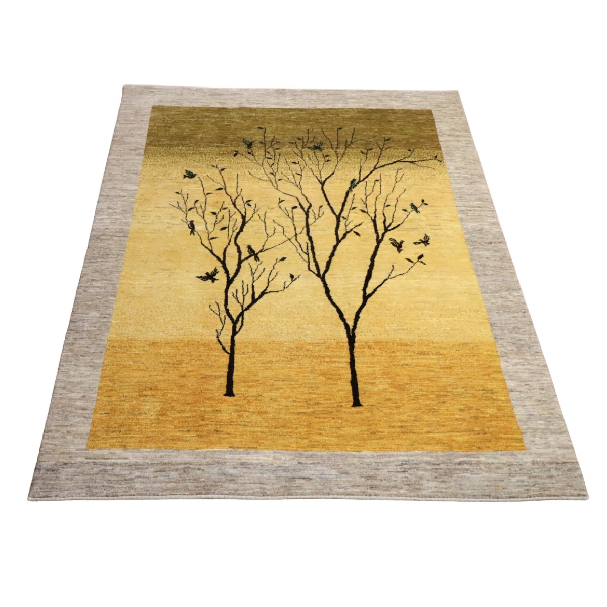 ペルシャ　ギャッベ　86×58 アイボリー　黄金色　花 新規入荷】ペルシャ ギャッベ 玄関マット 88x63cm 黄金色 生命の