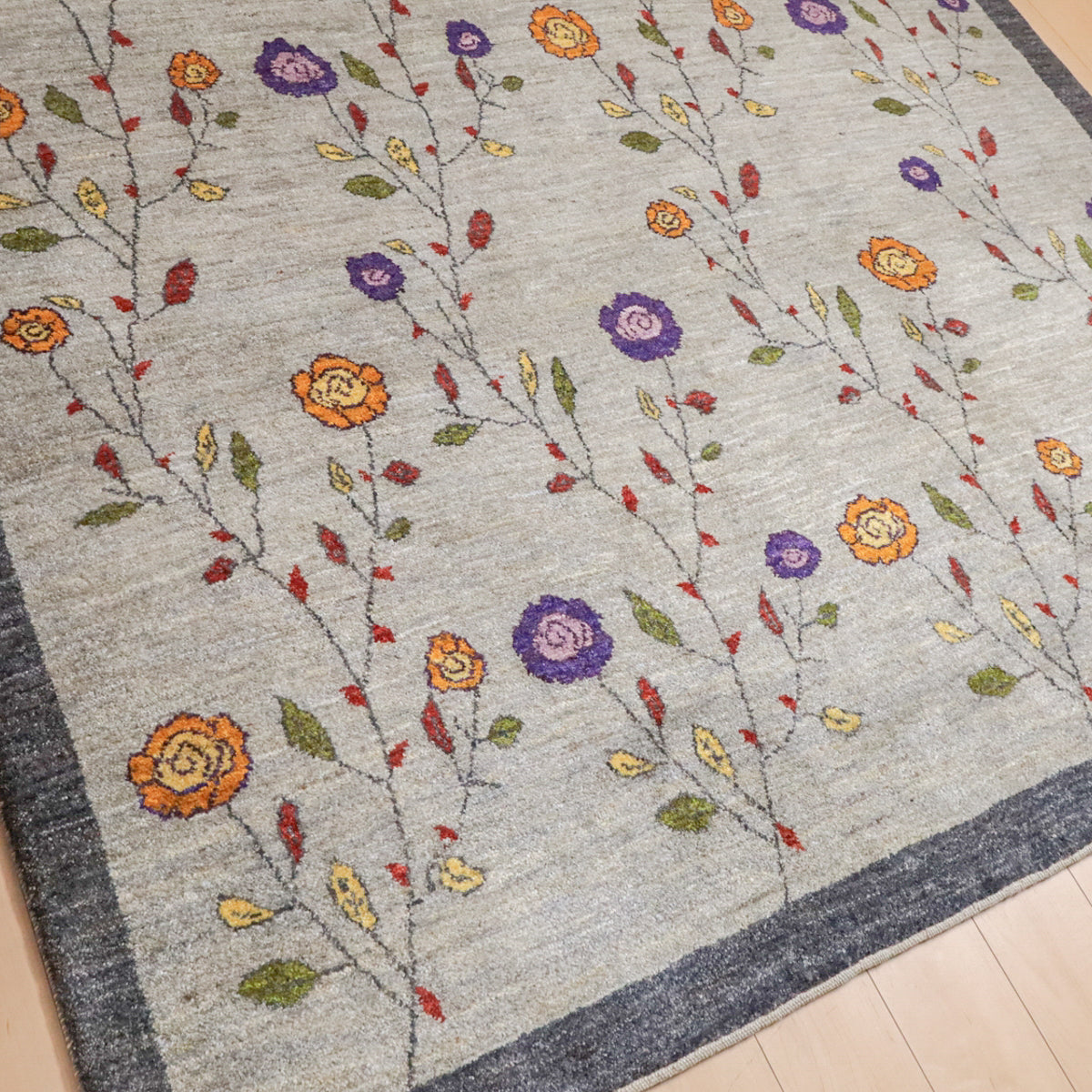 花 プレミアムギャッベ,リーズバフ,ラグ,249×206cm,手織り,ウール