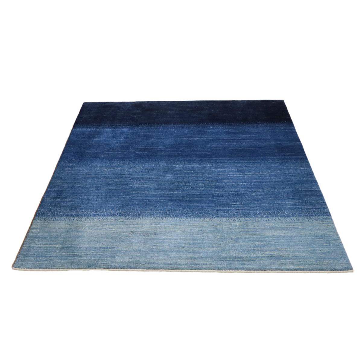 プレミアムギャッベ,シェカルー,206×202cm,高級手織りウール,青