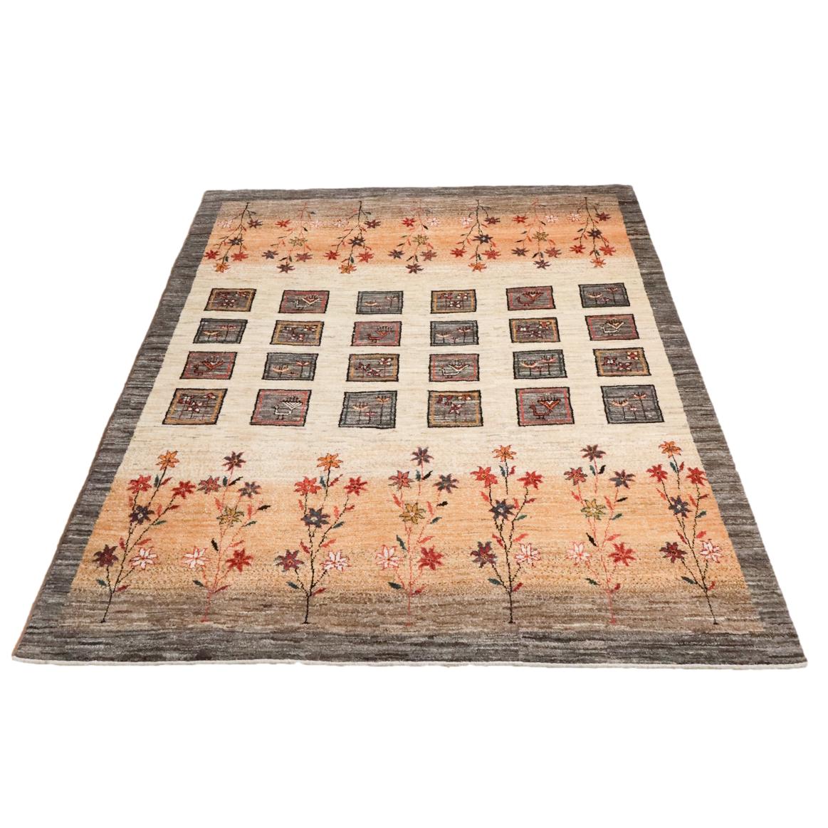 プレミアムギャッベ,リーズバフ,249×200cm,高級手織りウール,ベージュ