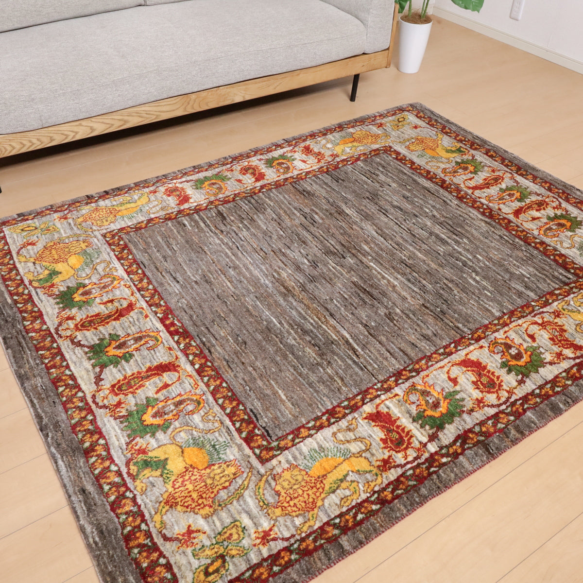 ギャッベ,ルリバフ,ラグ,203×154cm,手織り,ウール,ペルシャ絨毯,グレー