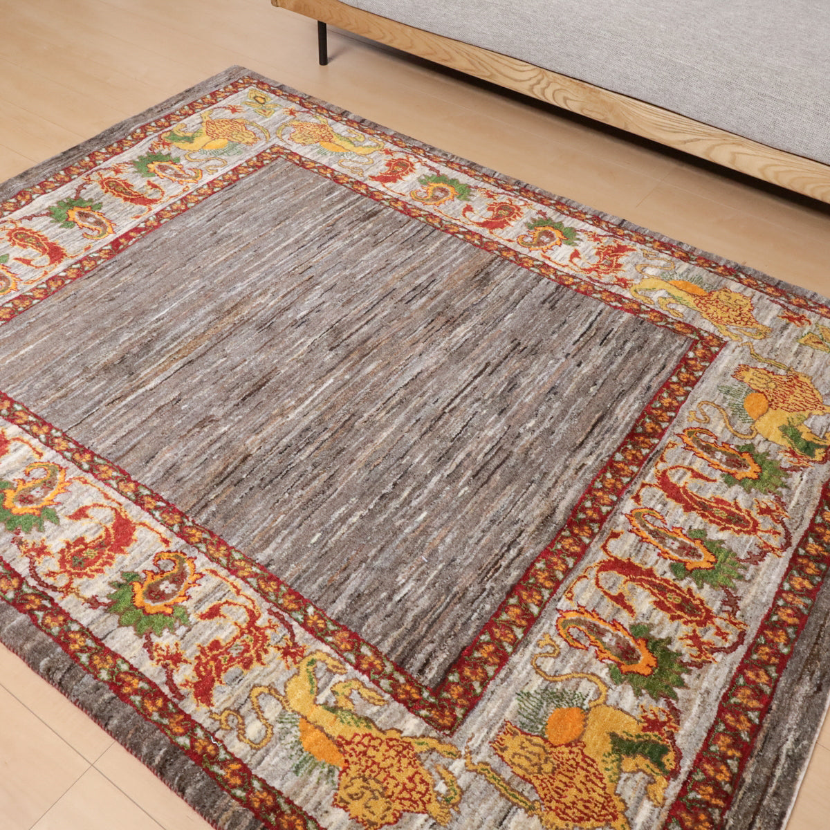 ギャッベ,ルリバフ,ラグ,203×154cm,手織り,ウール,ペルシャ絨毯,グレー