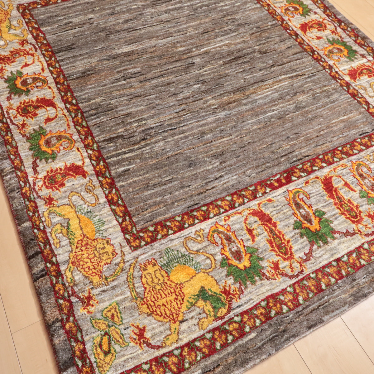 ギャッベ,ルリバフ,ラグ,203×154cm,手織り,ウール,ペルシャ絨毯,グレー