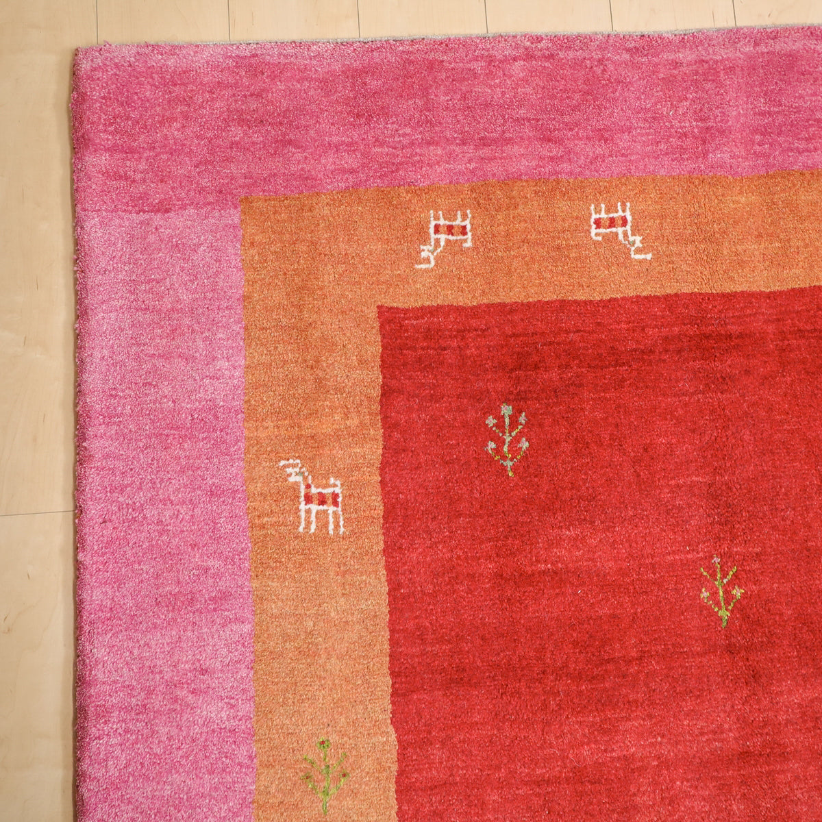 ギャッベ,ラグ,209×144cm,手織り,ウール,ペルシャ絨毯,ピンク×レッド