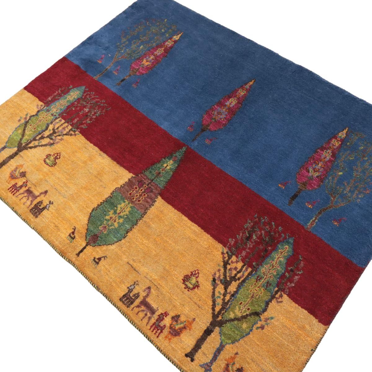 90×68cm ペルシャ絨毯 手織りギャッベ アマレ族 ギャベ マルチ