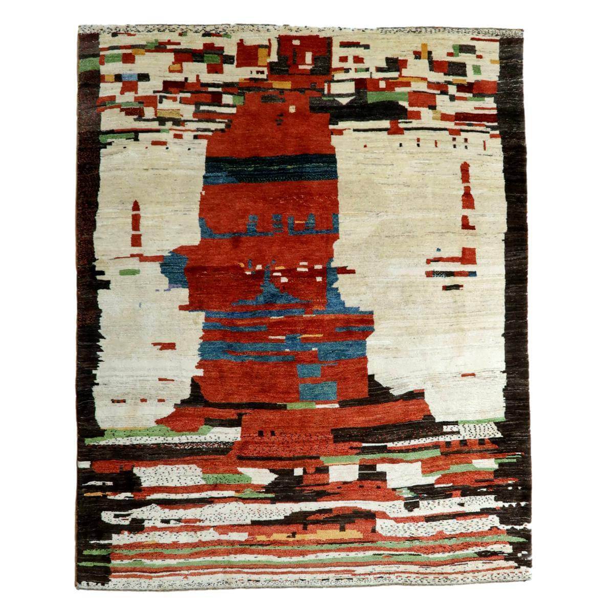 な プレミアムギャッベ,カシュクリ,モダンアート,抽象大判ラグ,243×199cm