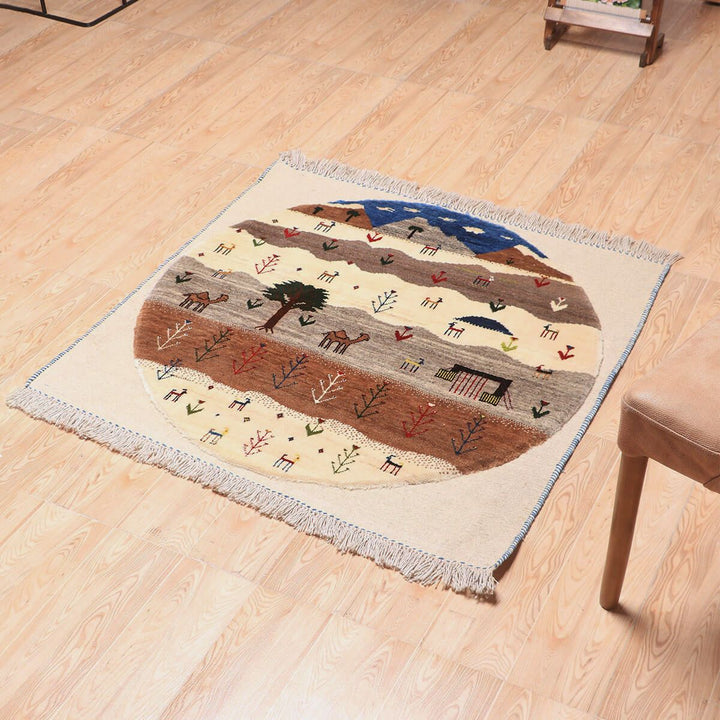 ギャッベ（ギャベ）ルリバフ　106×102cm（HM-70005）