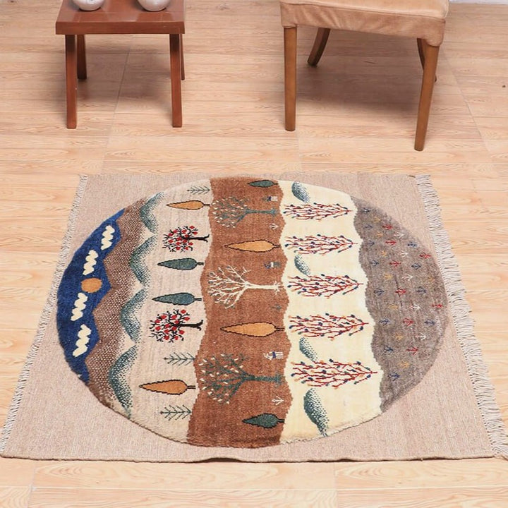 ギャッベ（ギャベ）ルリバフ　105×101cm（HM-70006）