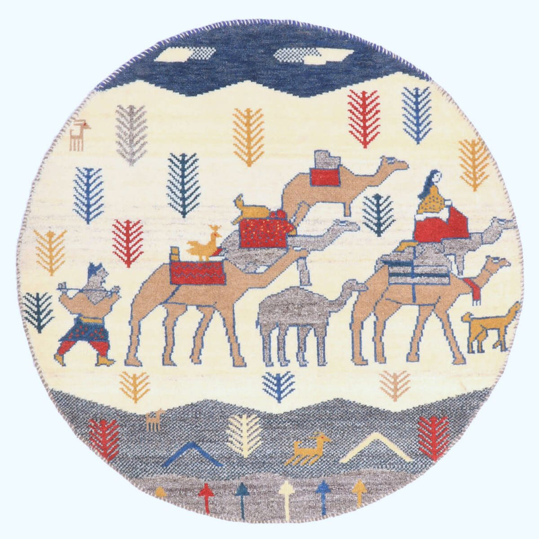 ギャッベ（ギャベ）カシュクリ　93×93cm（HM-70086）