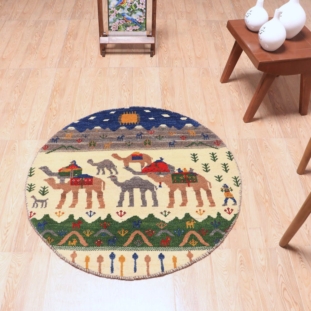 ギャッベ（ギャベ）カシュクリ　93×93cm（HM-70088）