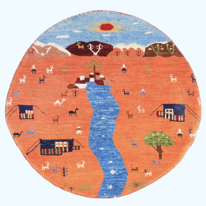 ギャッベ（ギャベ）ルリバフ　83×83cm（HM-70092）