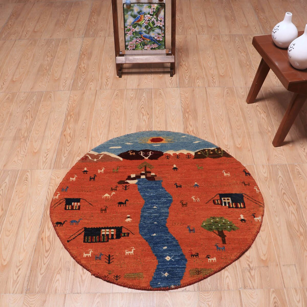 ギャッベ（ギャベ）ルリバフ　83×83cm（HM-70092）