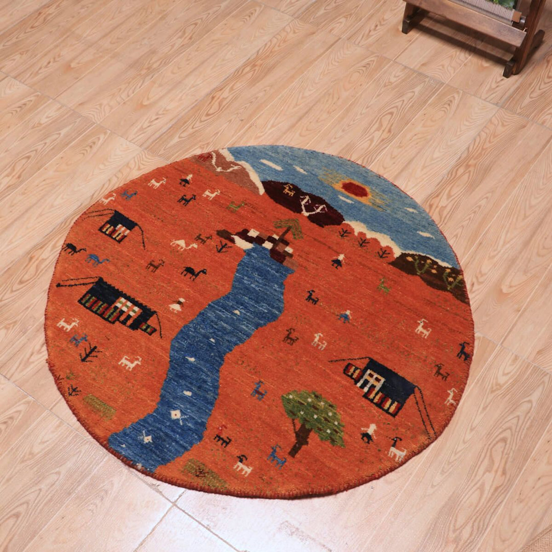 ギャッベ（ギャベ）ルリバフ　83×83cm（HM-70092）