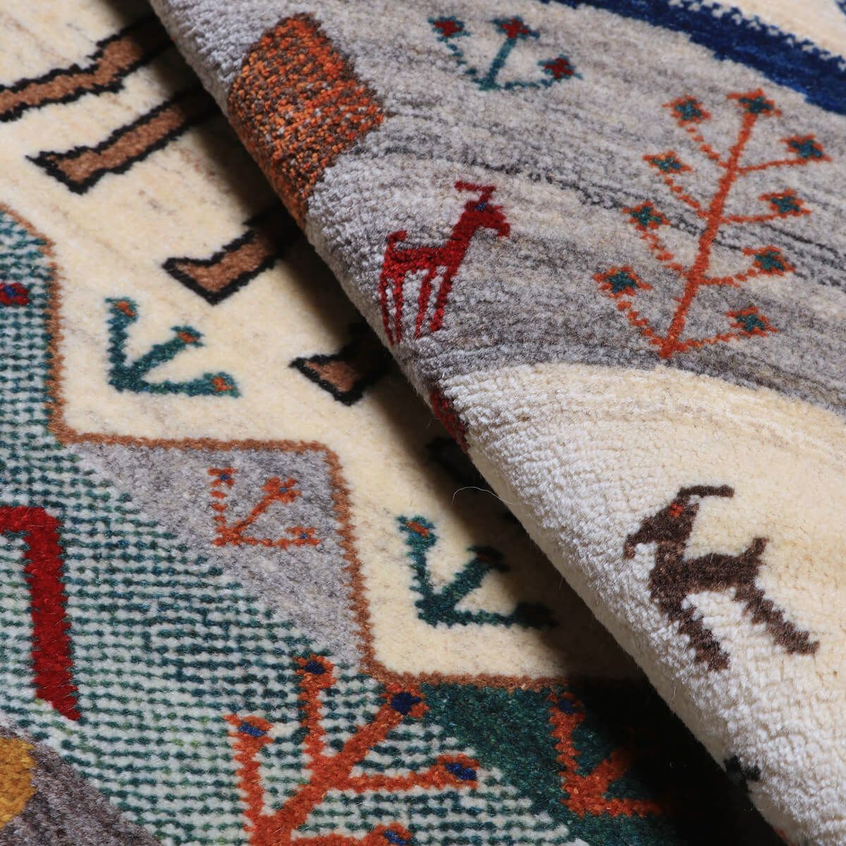 ギャッベ,カシュクリ,円形ラグ,ラクダ柄,96×96cm,手織り,ウール絨毯