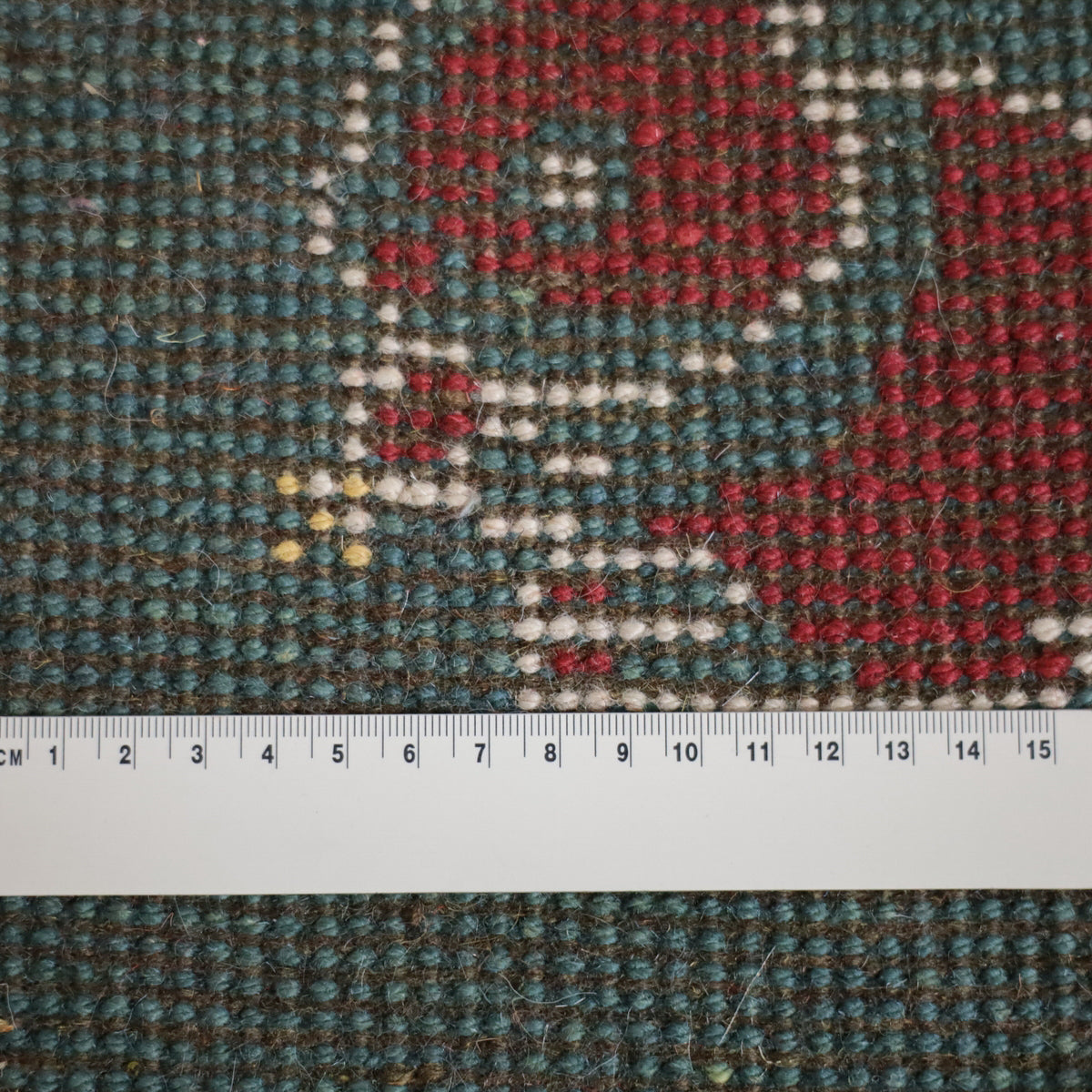 手織りギャッベ,ランナーラグ,149×53cm｜高品質ウール,グリーン×レッド