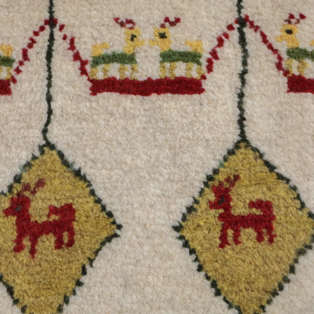 手織りギャッベ,ランナーラグ,148×47cm｜高品質ウール,アイボリー×花と