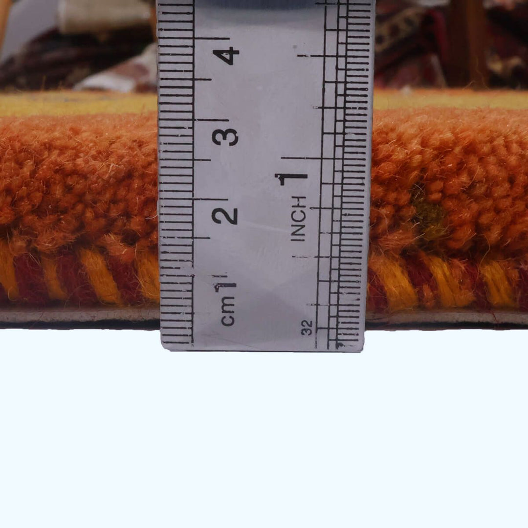 ギャッベ（ギャベ）カシュクリ黄色と茶色が美しい手織りラグ 144×49cm（HR-70248）
