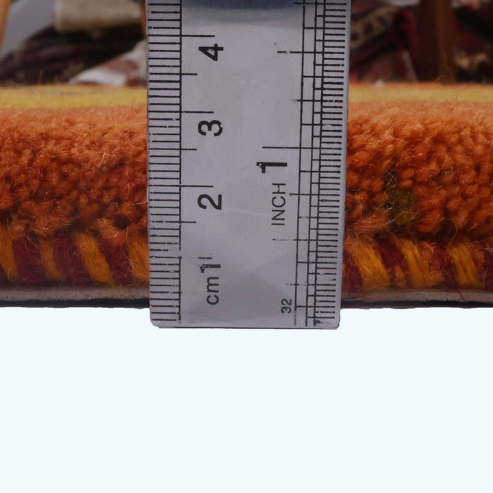 ギャッベ（ギャベ）カシュクリ黄色と茶色が美しい手織りラグ 144×49cm（HR-70248）
