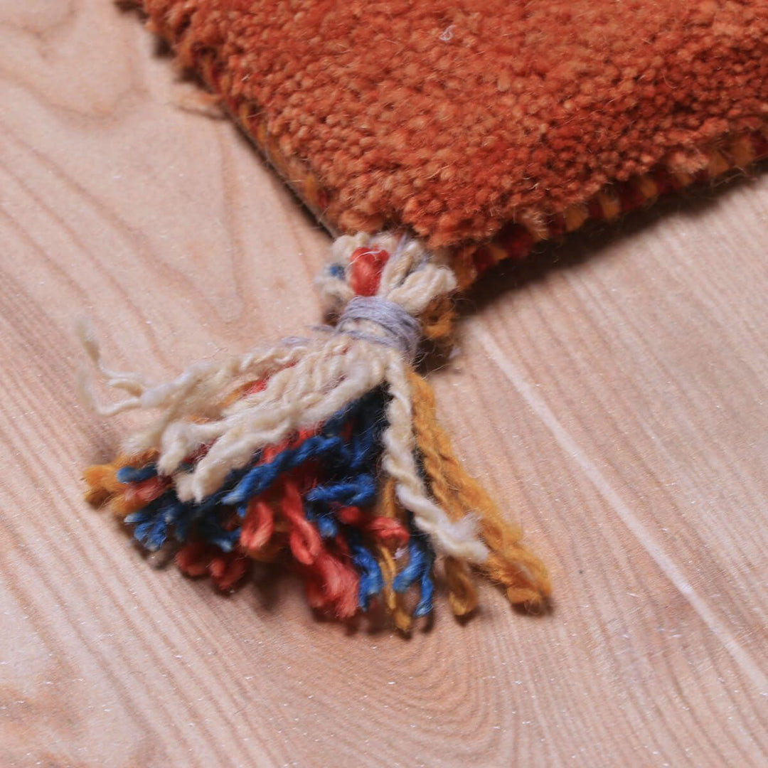 ギャッベ（ギャベ）カシュクリ黄色と茶色が美しい手織りラグ 144×49cm（HR-70248）
