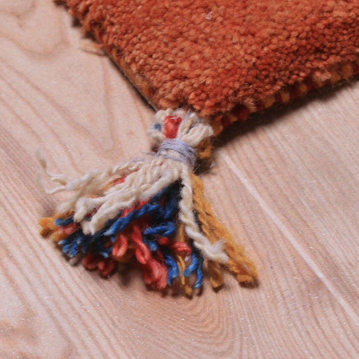 ギャッベ（ギャベ）カシュクリ黄色と茶色が美しい手織りラグ 144×49cm（HR-70248）
