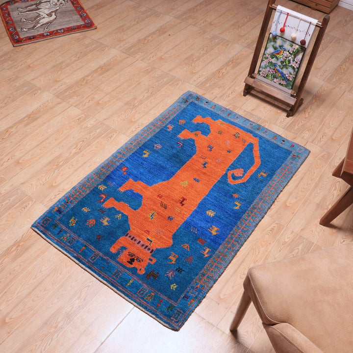 ギャッベ（ギャベ）ルリバフ　123×80cm（HS-70113）
