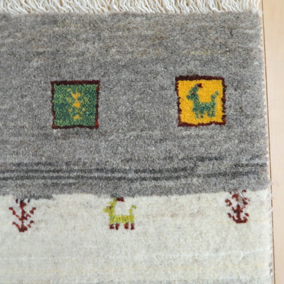 手織りギャッベ（カシュクリ）ラグ,90×61cm｜高品質ウール,グレー