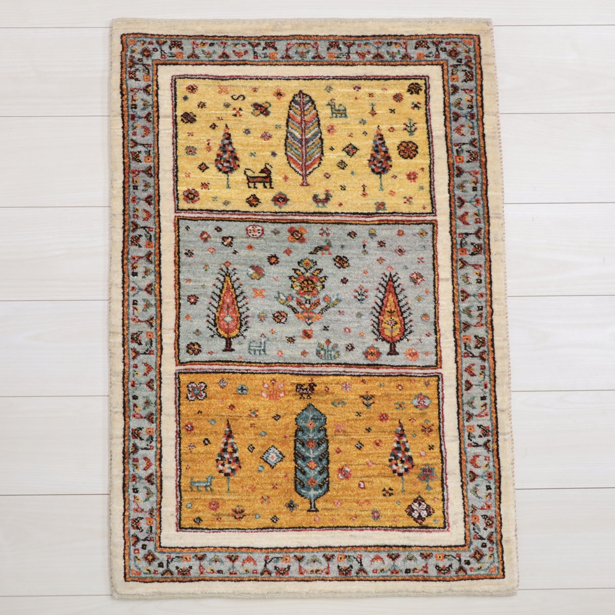 手織りギャッベ,ラグ,玄関マット,93×63cm｜高品質ルリバフ,プレミアム