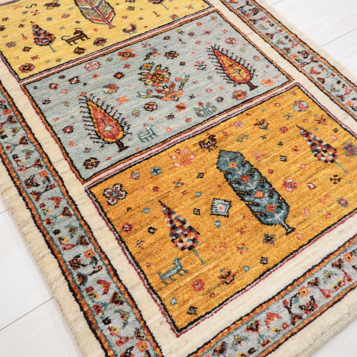 手織りギャッベ,ラグ,玄関マット,93×63cm｜高品質ルリバフ,プレミアム