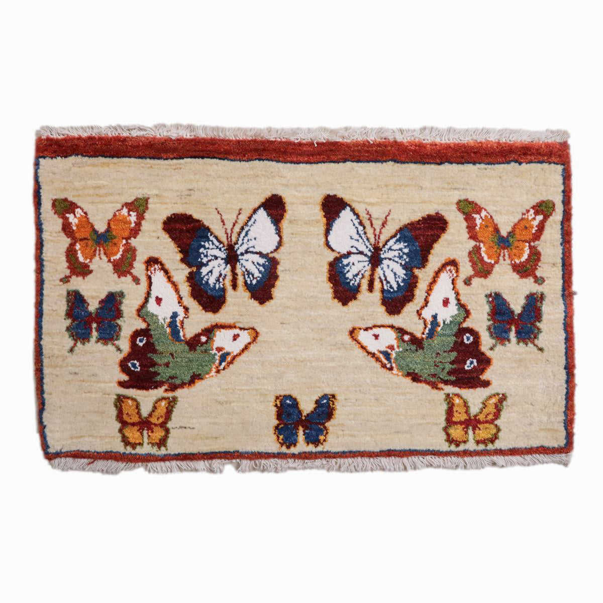 ギャッベ絨毯,ルリバフ,54×90cm｜手織りウールラグ,アイボリー