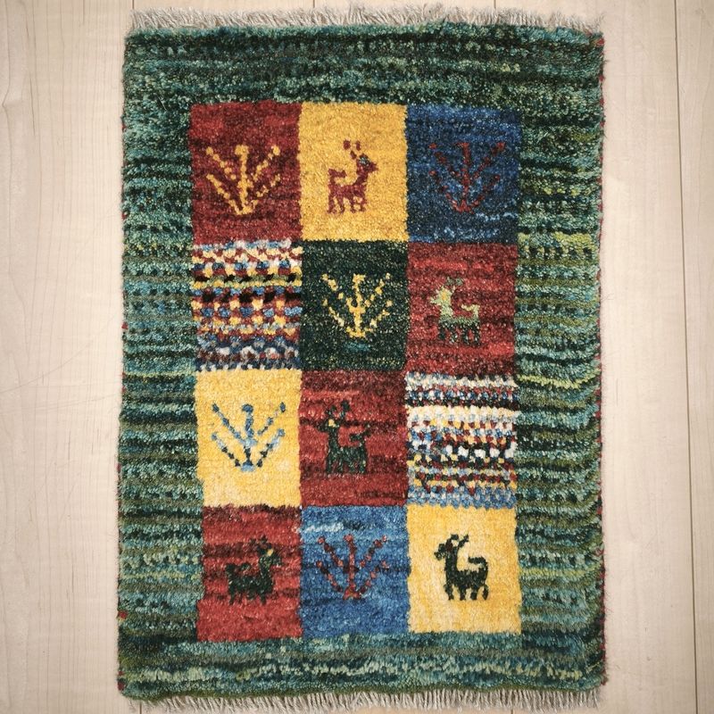 ギャッベ 60x40cm ペルシャ絨毯 手織り ギャベ 玄関マットラグ 絨毯 玄関マットギャッベ通販｜60×40cm手織りラグ｜ タグ：「玄関60ギャッベ